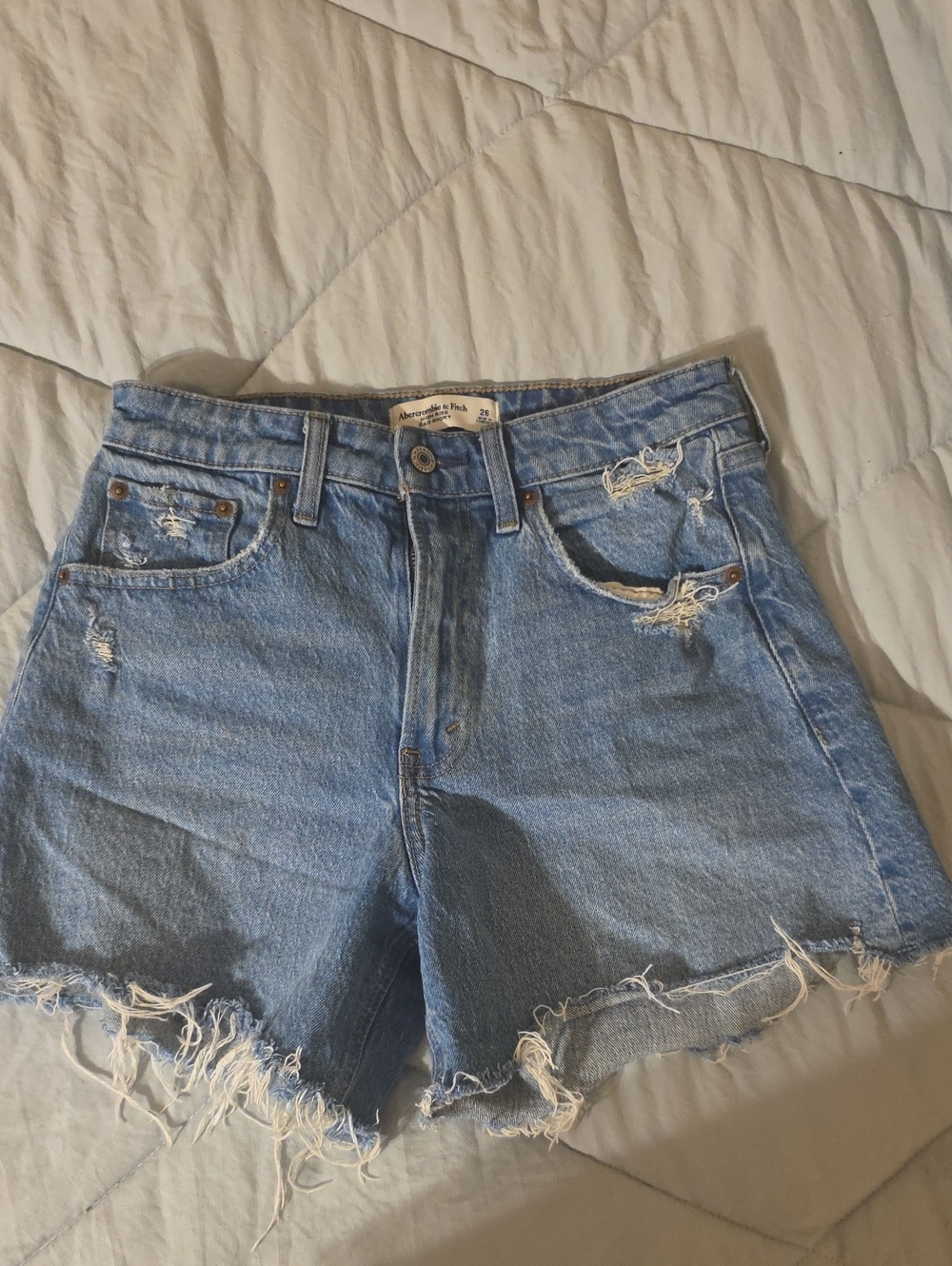 Abercrombie & Fitch Light Blue Dad  Distressed Denim Shorts